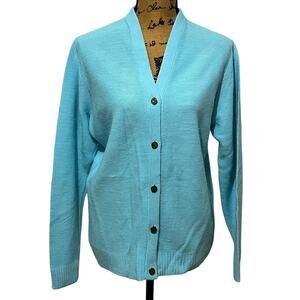 VTG 50s 60s Kandel Robins Egg Blue V-Neck Button Cardigan Sweater Women’s M
